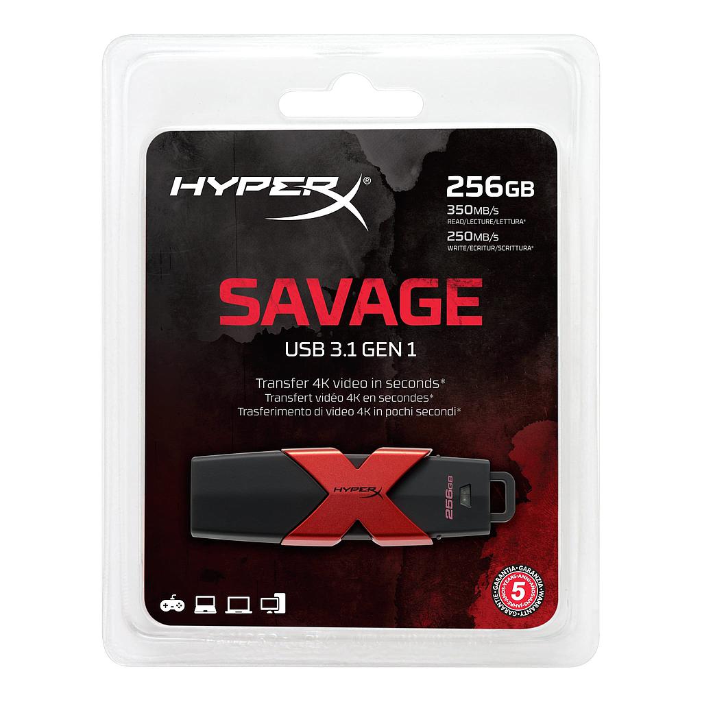 PEN DRIVE 256GB KINGSTON HYPERX SAVAGE USB 3.1 BLACK/RED
