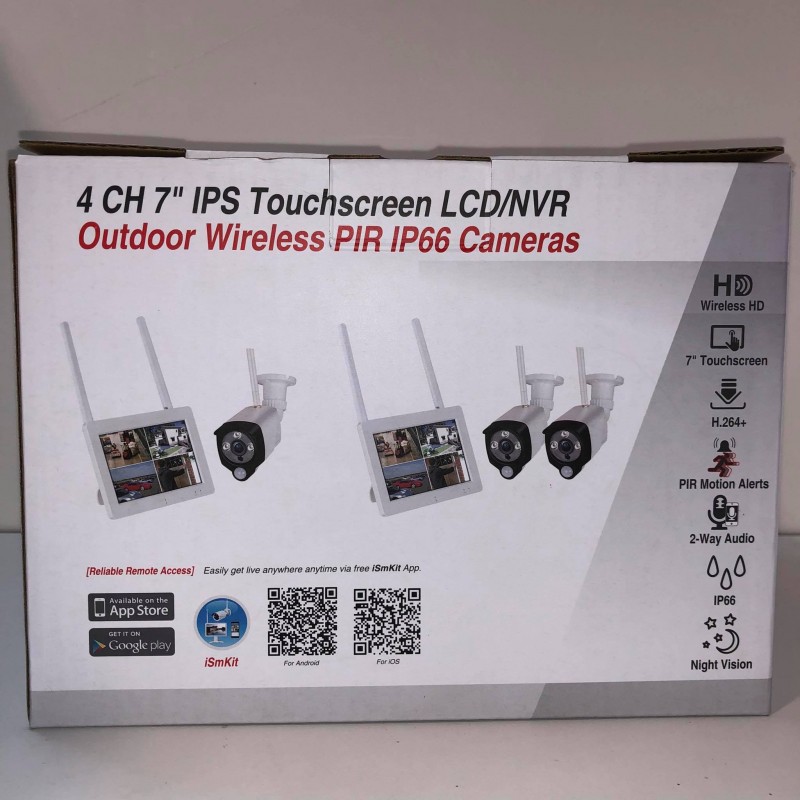 KIT VIGILANCIA WIRELESS 4CH 7" LCD TOUCH 2*C2019AN3M CAM WIFI 3MP RECARREGAVEL