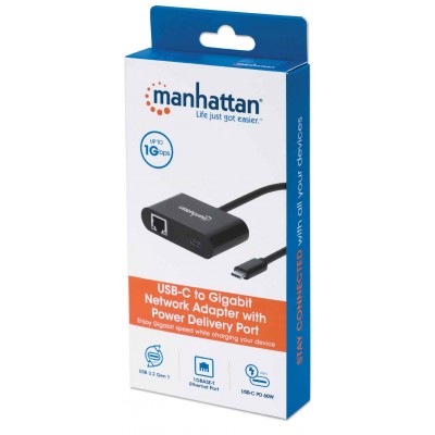 ADAPT USB-C TO RJ45 Gigabit + PORTA 60 W (20V/3A) MANHATTAN 